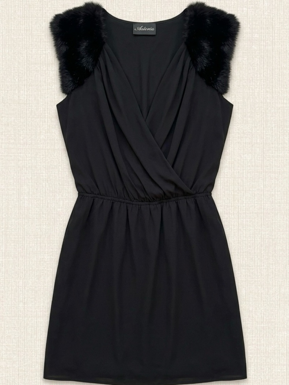 Adelvita Black Faux-Fur Shoulder Wrap Dress